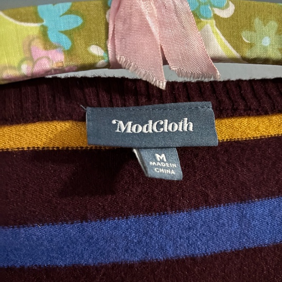 Modcloth Maroon Striped V Neck Cardigan Sweater - Picture 4 of 5